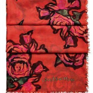 Louis Vuitton Monogram Roses Stole Scarf Orange Pink - Used Fair